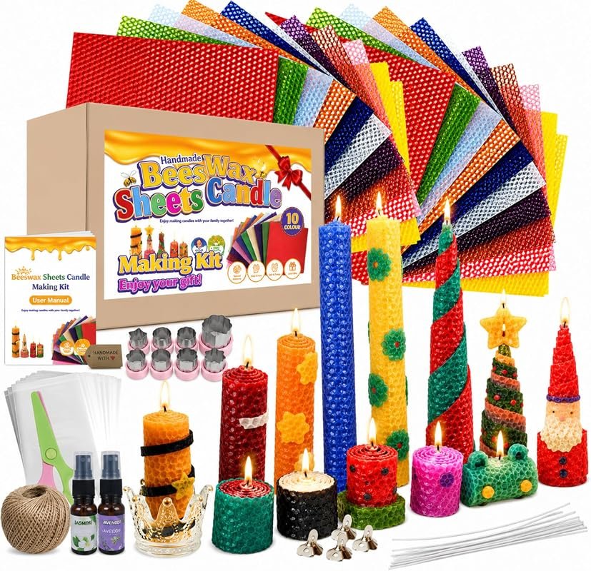 Kids Beeswax Candle Making Kit with 100% Pure Colorful Beeswax Sheets,