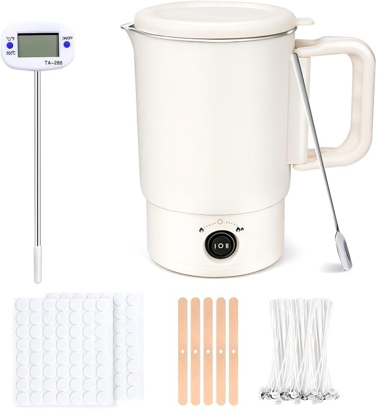AOTOIE Wax Melter Kit – Candle Melting Pot with Wicks, Stickers, Cente