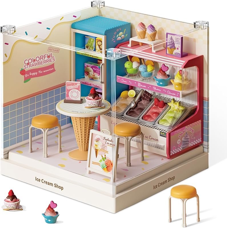 Ice Cream Shop miniature house kit, DIY plastic 3D model building set