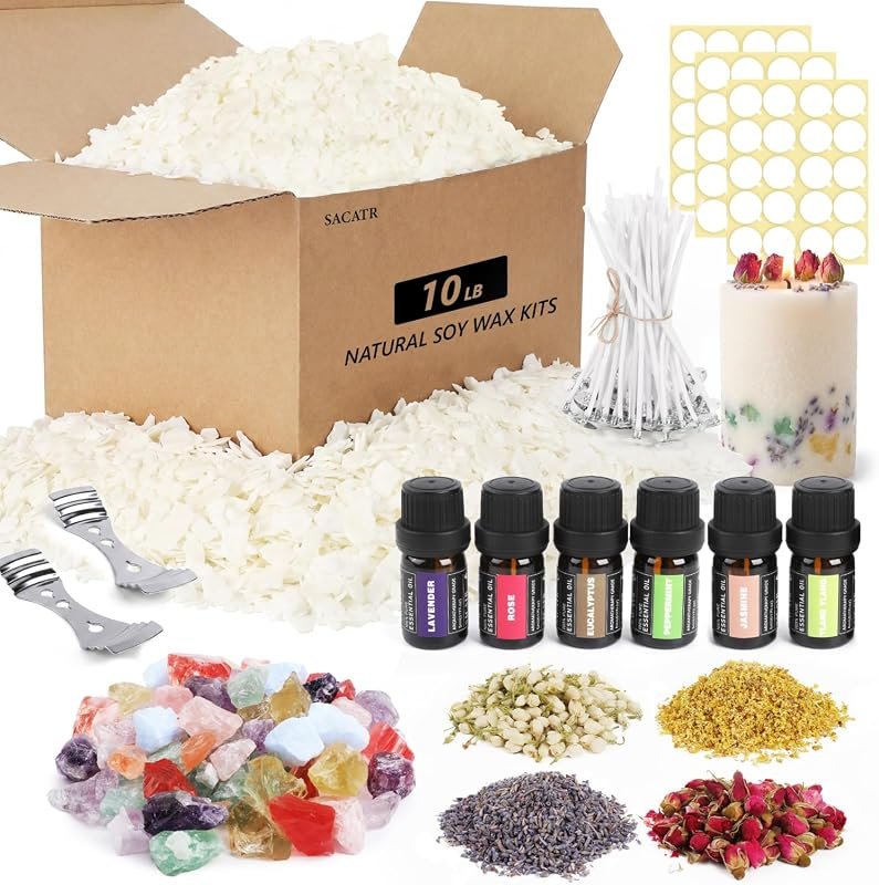 SACATR 10 lb Natural 100% Soy Wax Candle Making Kit – Complete Set wit