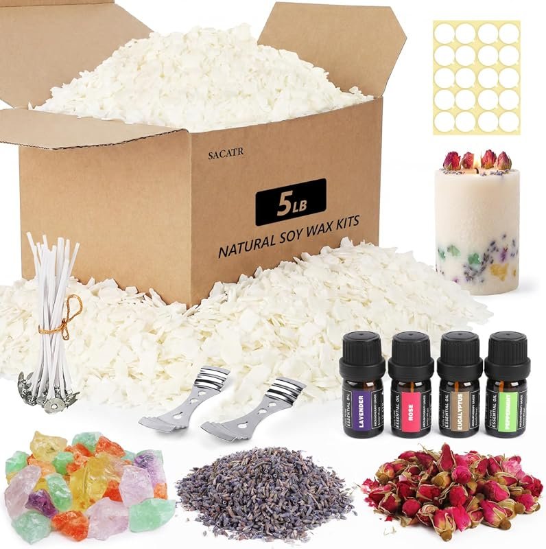 SACATR 5 lb Soy Wax Candle Making Kit – 100% Natural Wax, Complete DIY