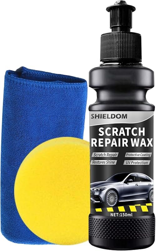 SHIELDOM Car Scratch Remover Kit – 5 oz Compound with Buffer Pad, Towel, and Swirl‑Removal Wax