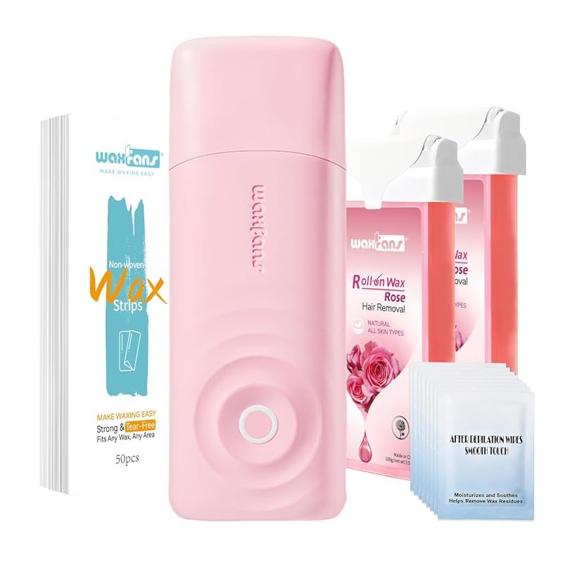 Waxfans Roll On Wax Kit – Rose Scent, 2 Refills, 50 Strips for Body &