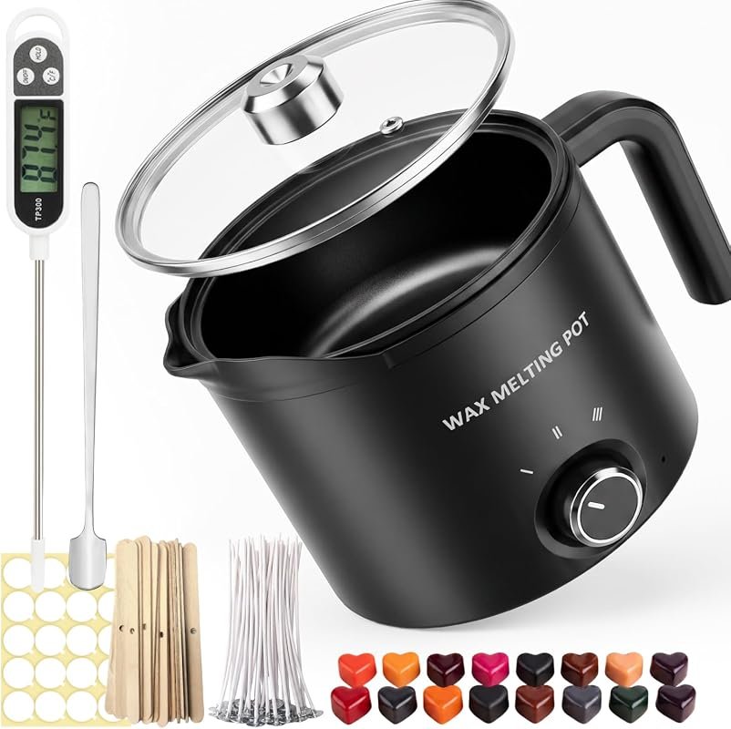 SAEUYVB candle wax melter kit includes electric melting pot, candle ma