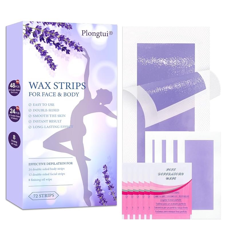72‑Piece Waxing Kit – 48 Body & 24 Face Strips with 8 Oil Wipes, Hypoa