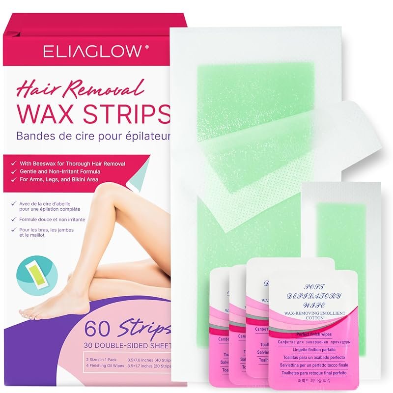60‑Piece Wax Strips for Women – 40 Body 20 Facial Strips, face & bikin