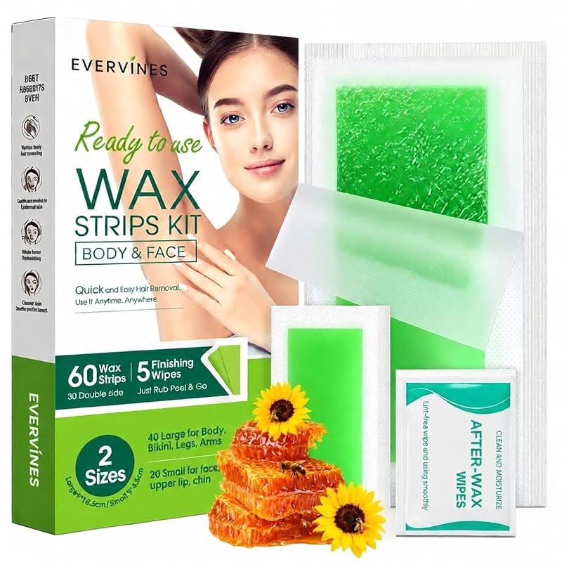 Wax Strips for Hair Removal – 60 Strips with 5 Oil Wipes, Fast‑Acting, Gentle on Sensitive Skin