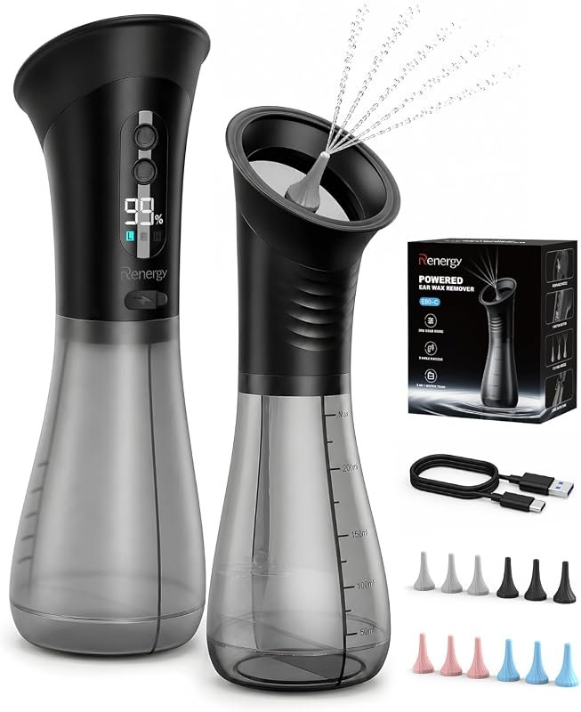 Renergy Electric Ear Wax Removal Kit – 3 Pressure Modes, Powerful Flushing System