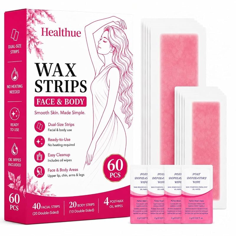 60 Wax Strips for Face and Body – Hair Removal Kit for Women with Gent