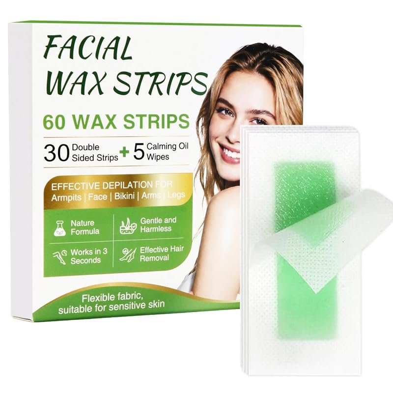 Facial Wax Strips – 60 Hypoallergenic for Long-Lasting Removal of Face