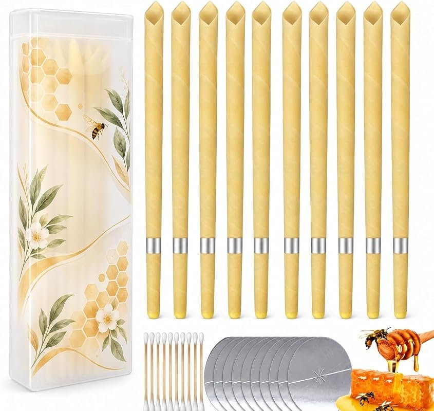 EarCandles 10‑Piece Ear Wax Removal Kit with Ear Candles, Cotton Swabs, Drip Protector