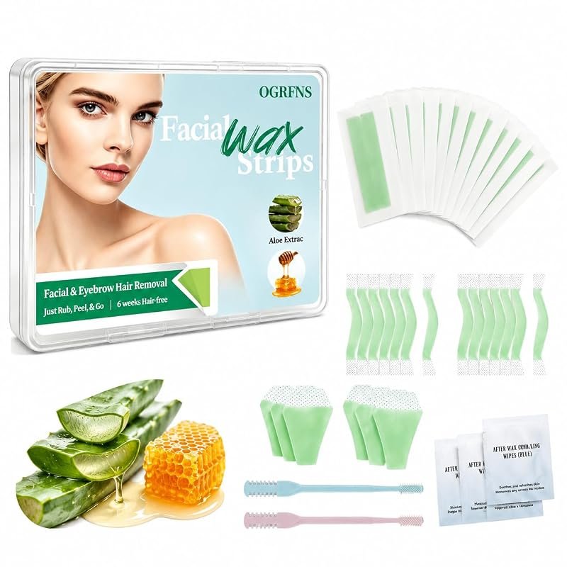 62‑Pack Eyebrow Wax Strips – cold kit for face, lip & chin, includes c